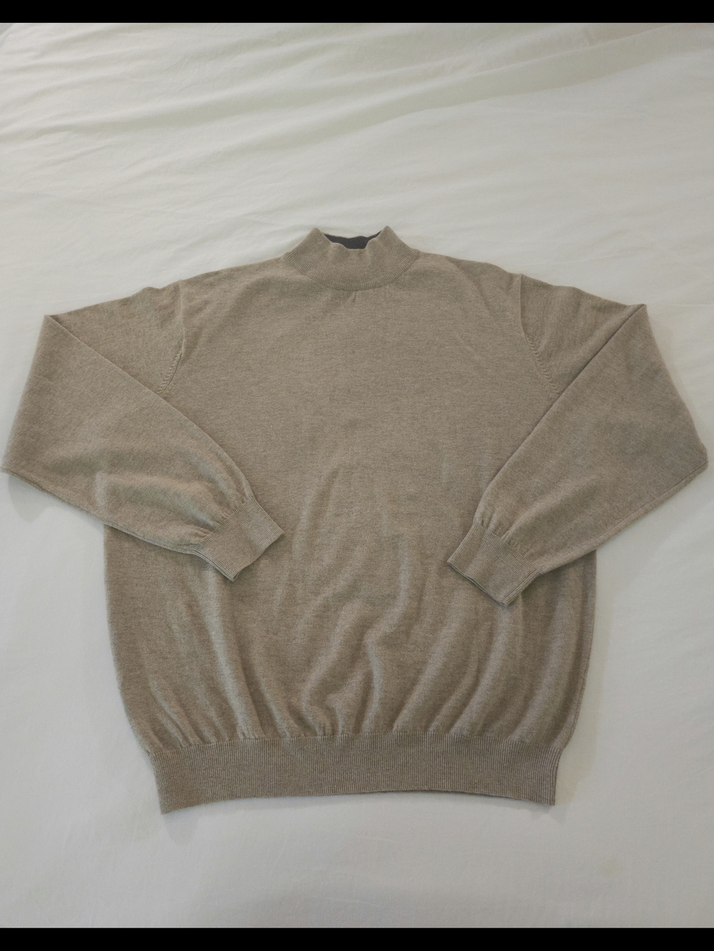 Bachrach Men's Merino Wool Silk Blend Knit Sweater Beige Mock Neck Pullover XL